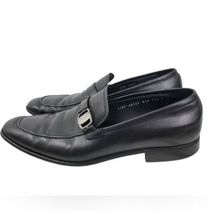 Salvatore Ferragamo Black Leather Loafers Side Buckle 9.5D